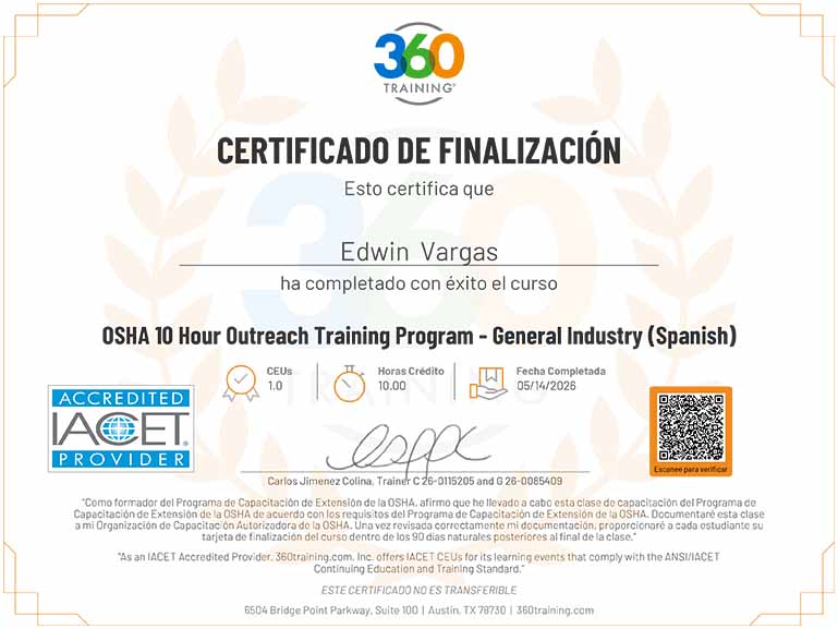 Edwin Vargas OSHA License